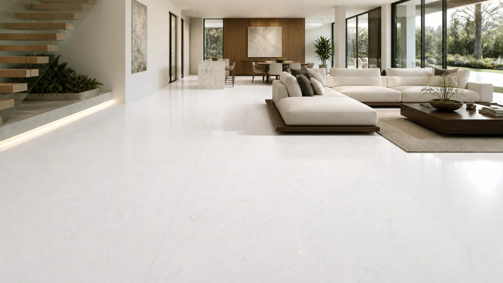 Pearl White Feather Cloud Recycled Marble Sintered Stone Slabs for Luxury Villa Flooring thumbnail 3