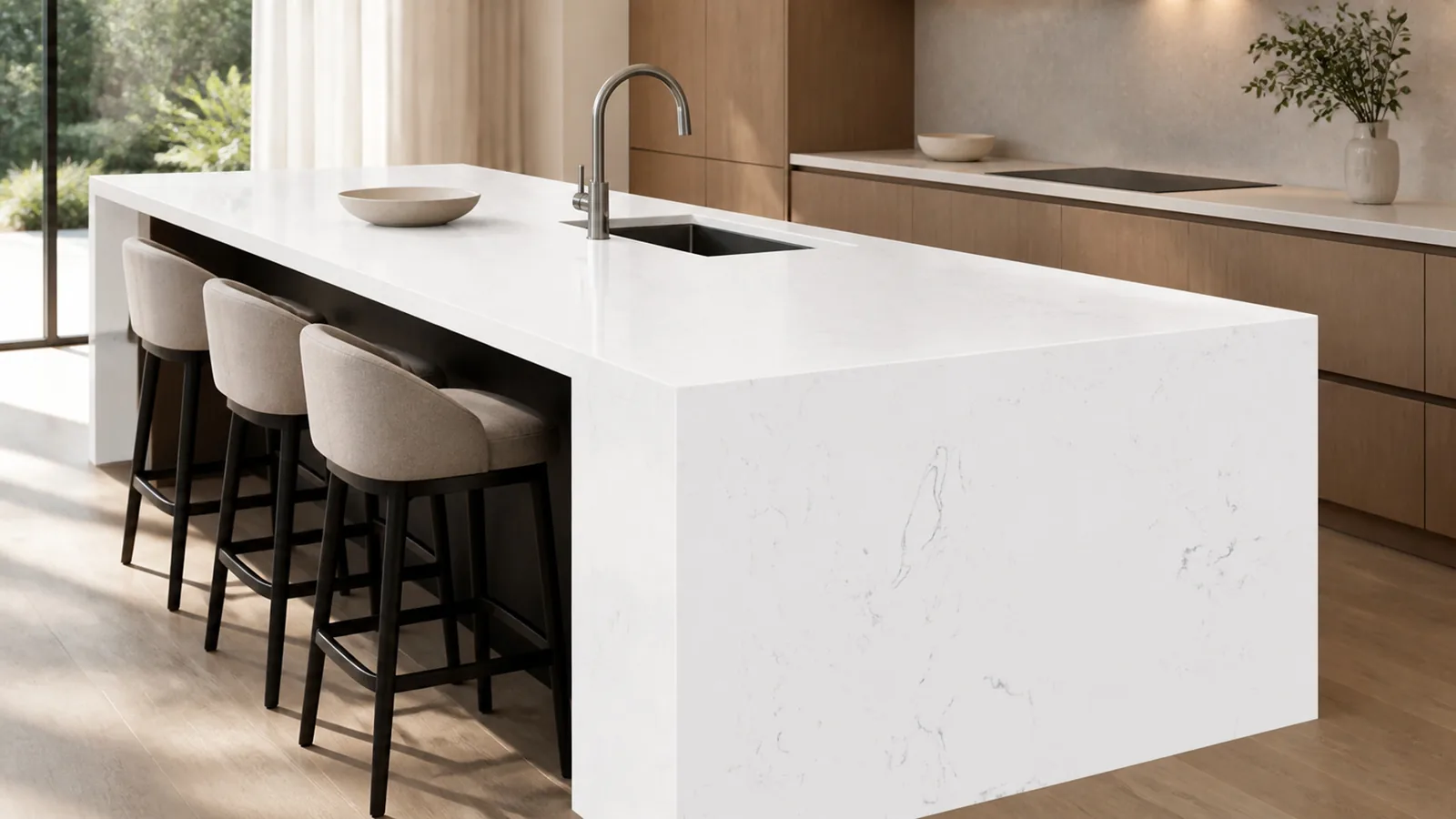Snow White Fine Gray Vein Recycled Marble Sintered Stone Slabs for Kitchen Countertops thumbnail 5