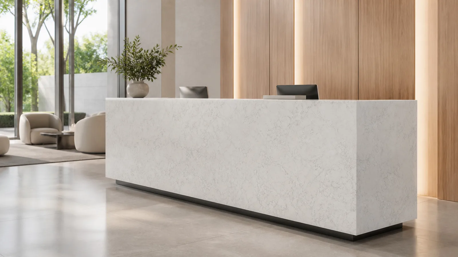 Silver White Fine Web Vein Recycled Marble Sintered Stone Slabs for Reception Desk Cladding thumbnail 3