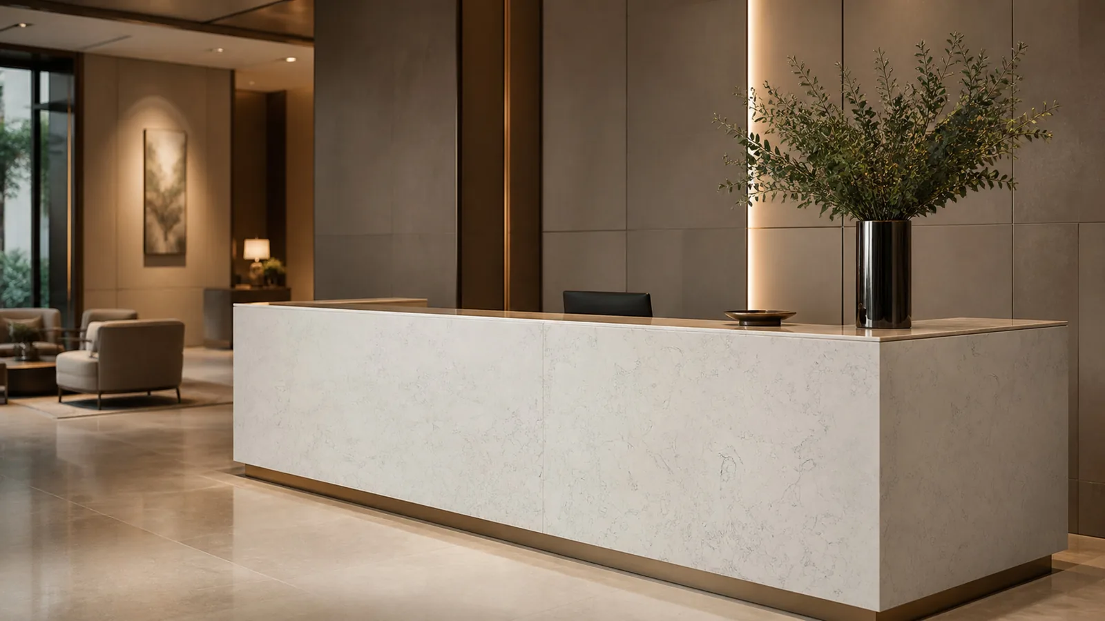 Silver White Fine Web Vein Recycled Marble Sintered Stone Slabs for Reception Desk Cladding thumbnail 4