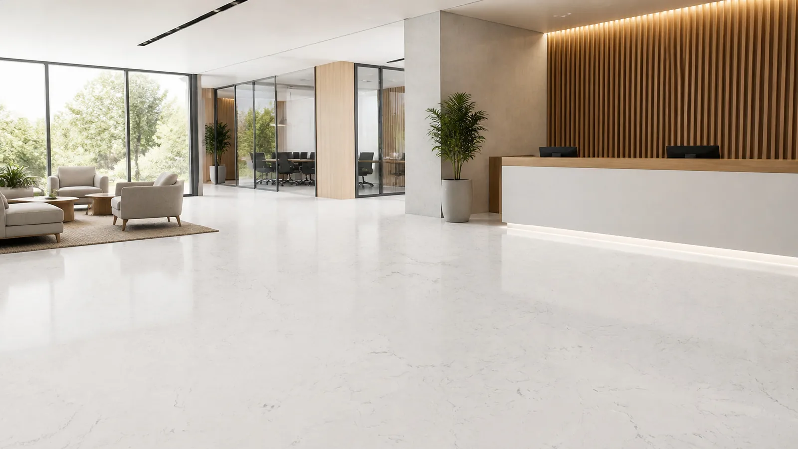 Frost White Scattered Mineral Pattern Recycled Marble Sintered Stone Slabs for Office Lobby Floors thumbnail 3