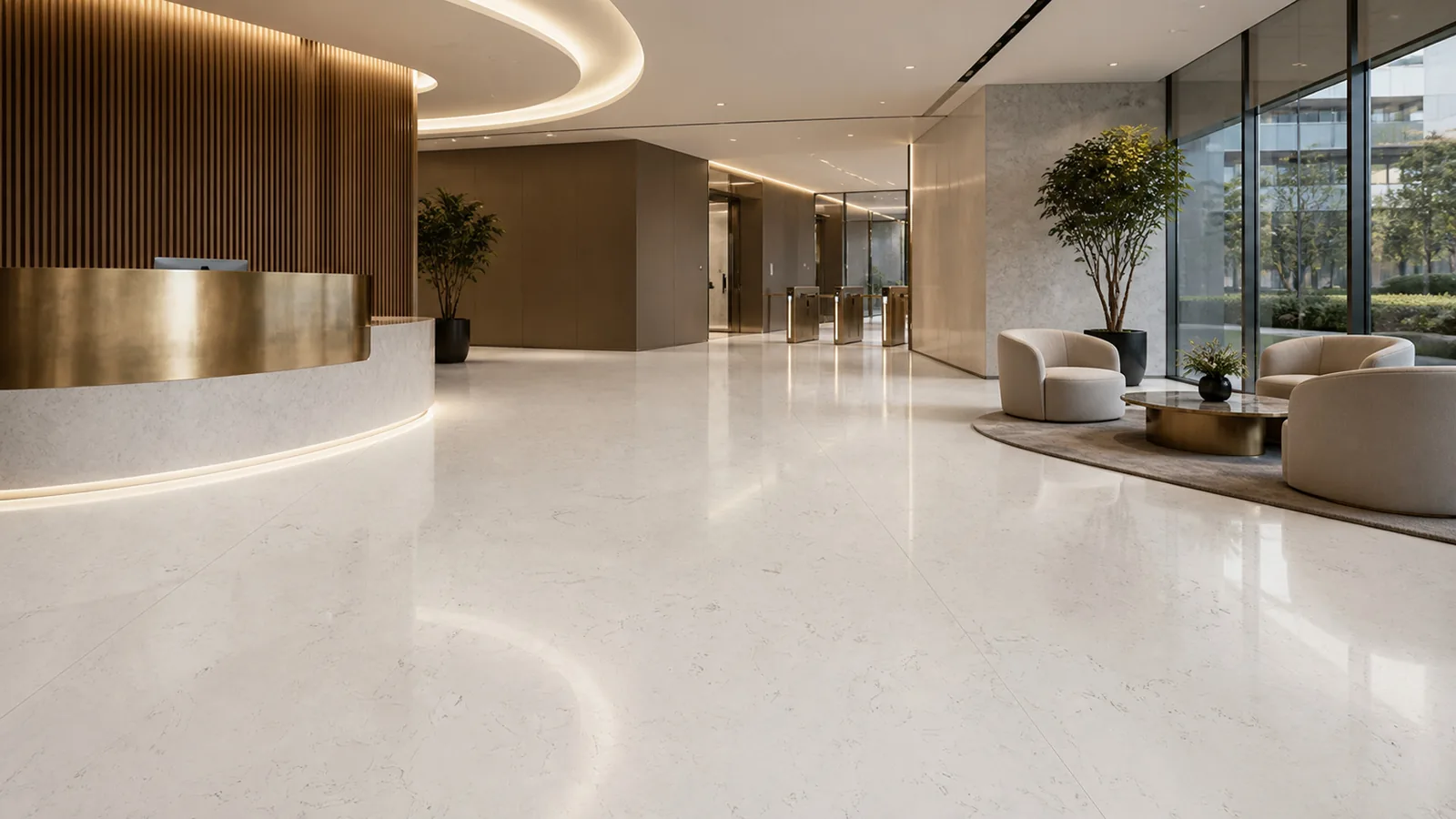 Frost White Scattered Mineral Pattern Recycled Marble Sintered Stone Slabs for Office Lobby Floors thumbnail 4