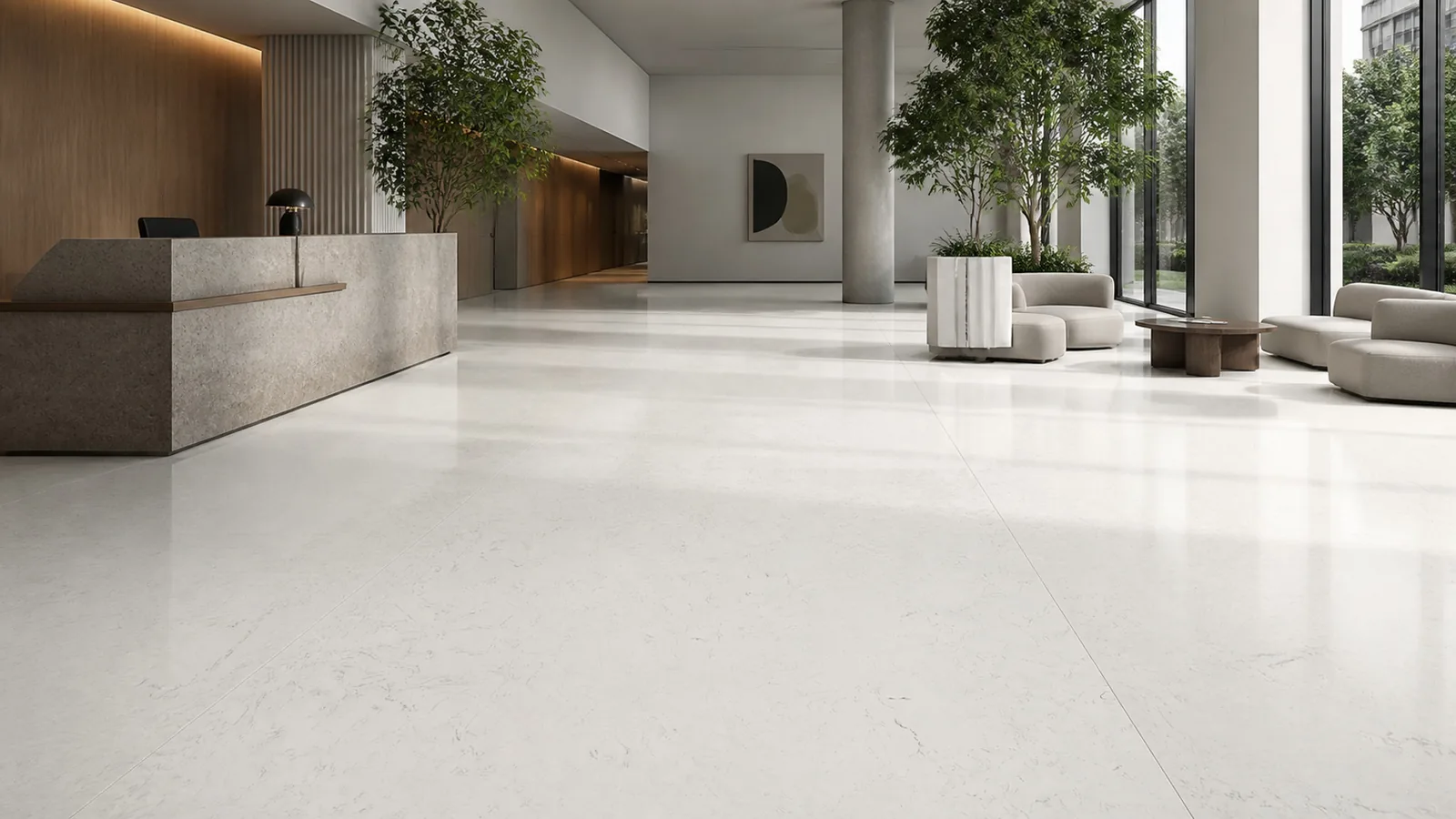 Frost White Scattered Mineral Pattern Recycled Marble Sintered Stone Slabs for Office Lobby Floors thumbnail 5