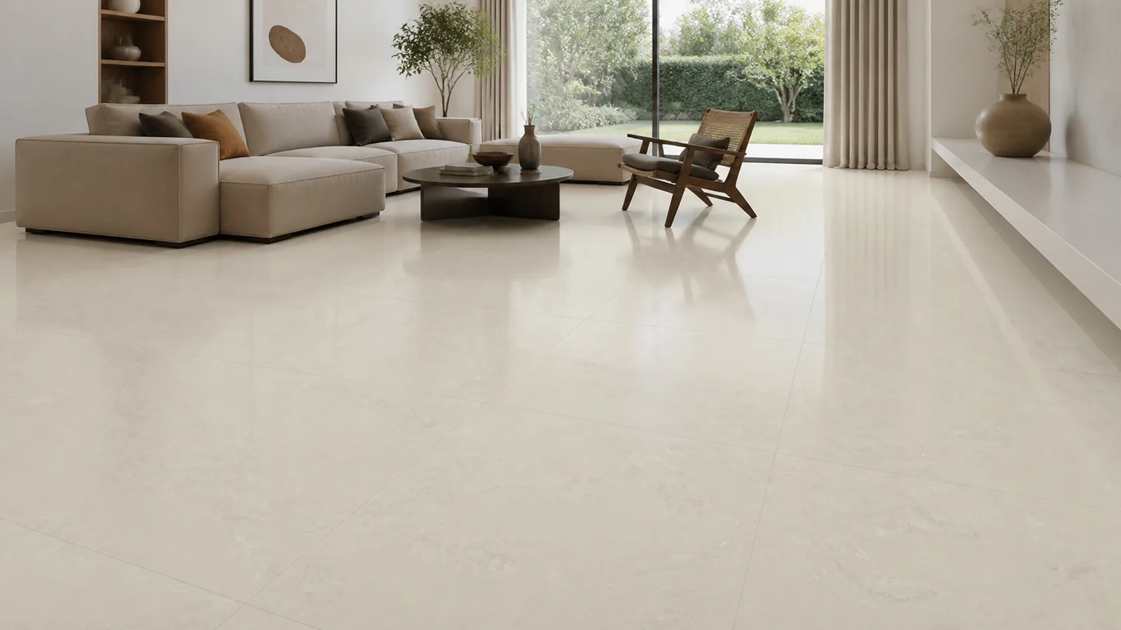 Cream White Soft Cloud Vein Recycled Marble Sintered Stone Slabs for Residential Flooring thumbnail 3