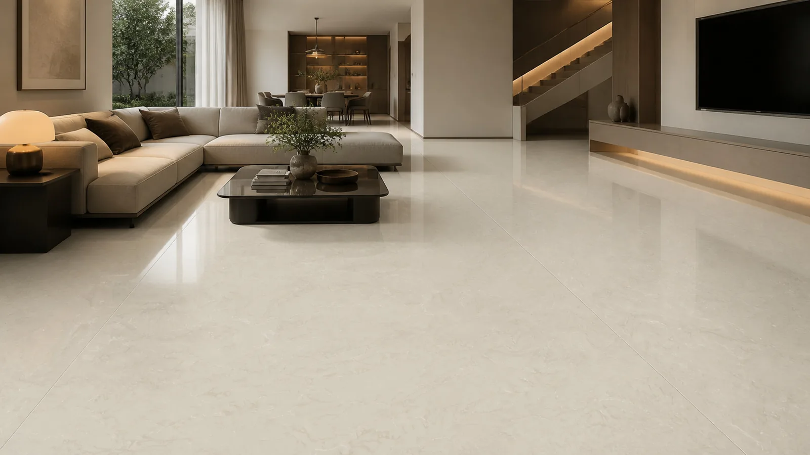 Cream White Soft Cloud Vein Recycled Marble Sintered Stone Slabs for Residential Flooring thumbnail 4