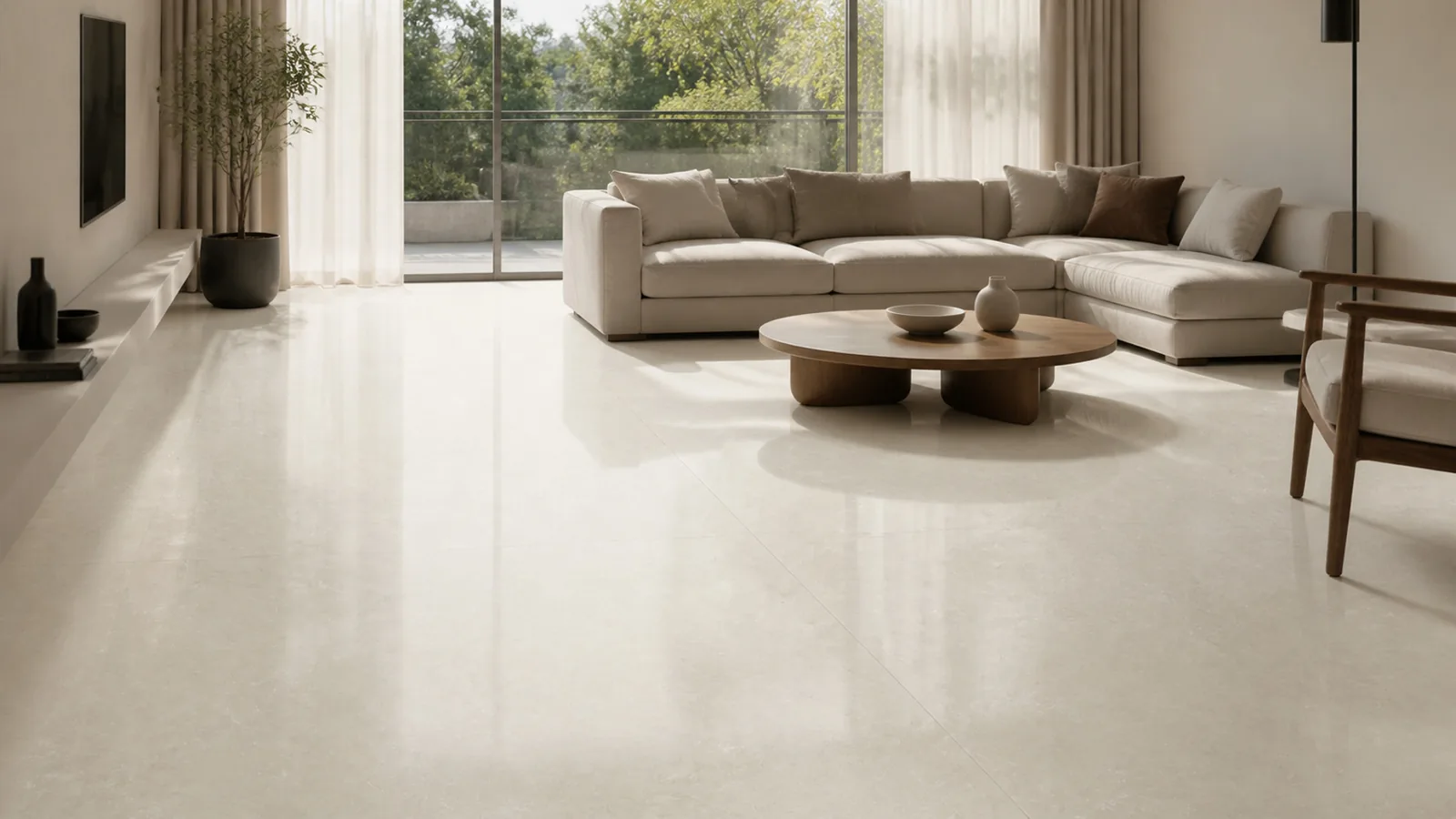 Cream White Soft Cloud Vein Recycled Marble Sintered Stone Slabs for Residential Flooring thumbnail 5