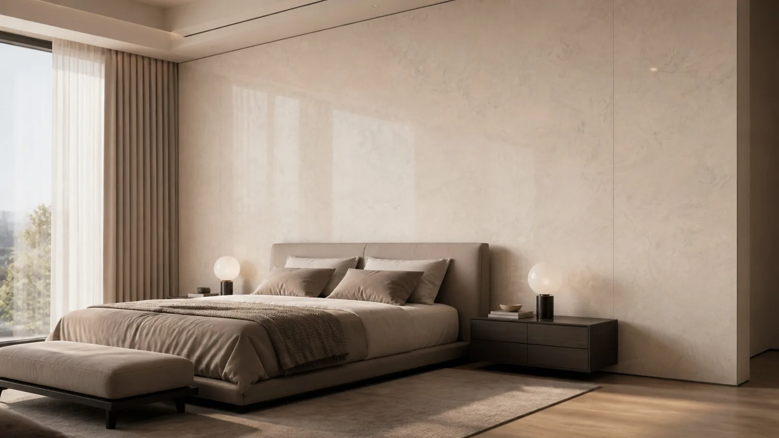 Peach Beige Gentle Ripple Vein Recycled Marble Sintered Stone Slabs for Bedroom Feature Walls thumbnail 5