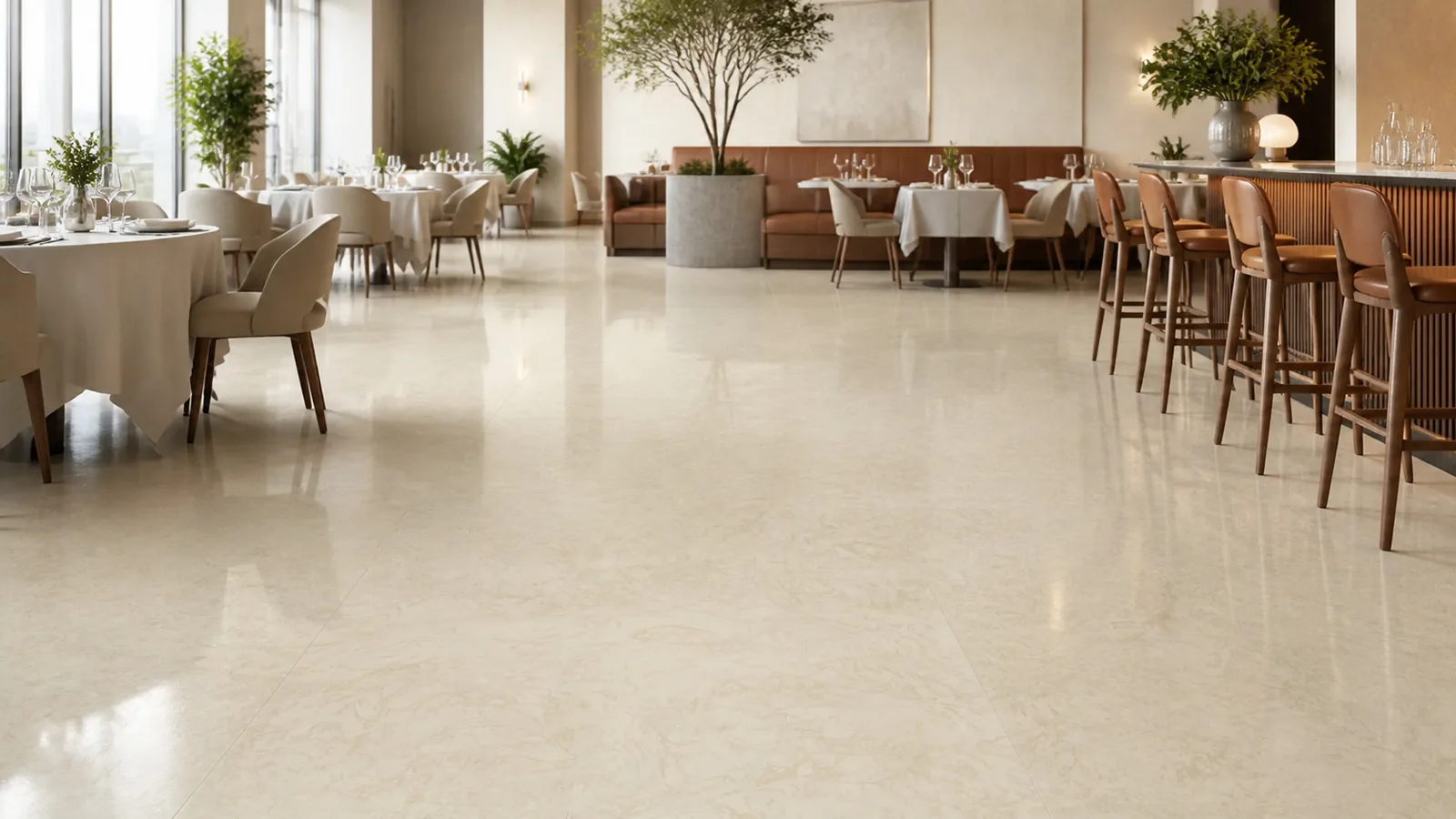 Sand Beige Flowing Cloud Vein Recycled Marble Sintered Stone Slabs for Restaurant Floors thumbnail 3