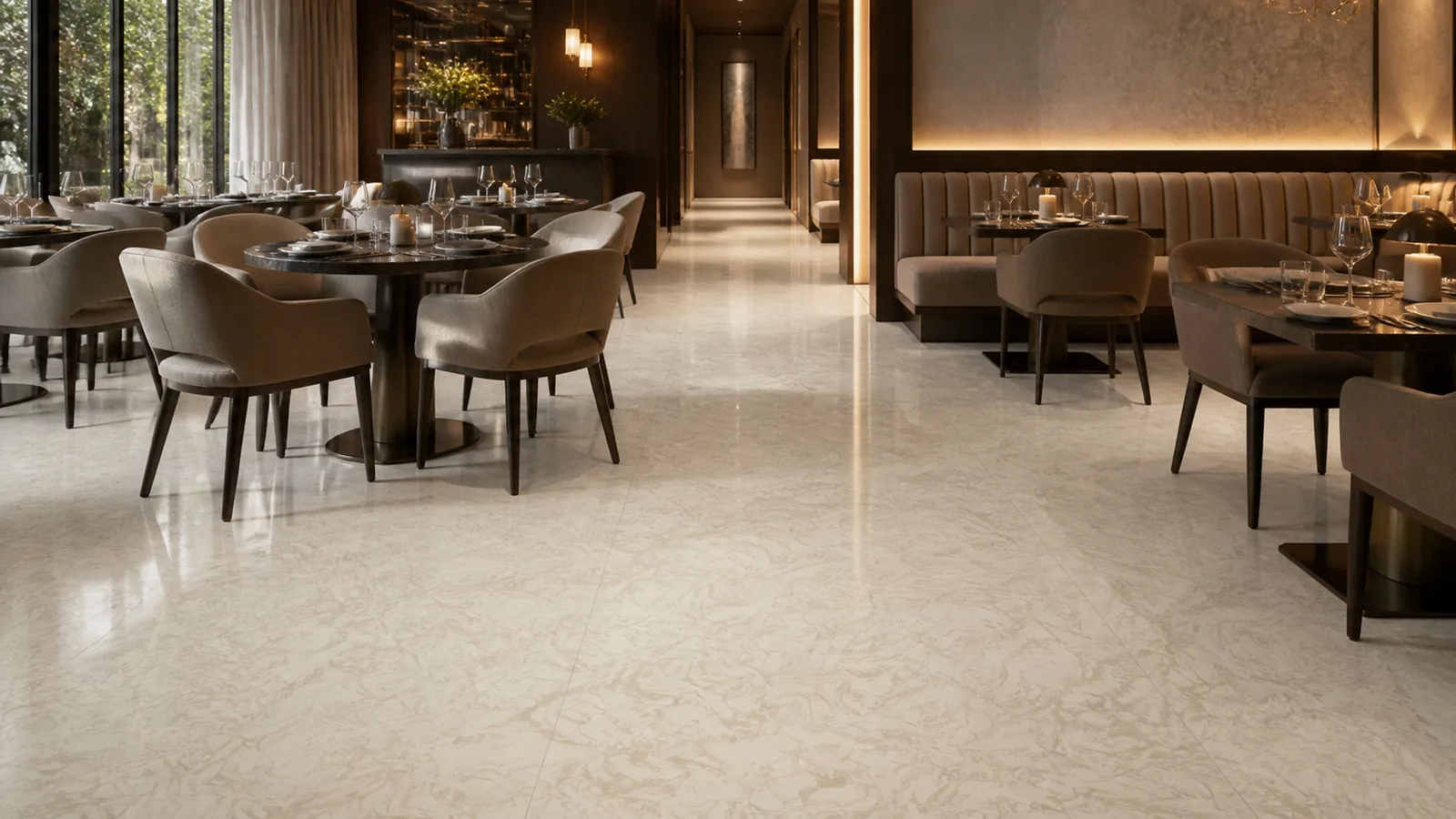 Sand Beige Flowing Cloud Vein Recycled Marble Sintered Stone Slabs for Restaurant Floors thumbnail 4
