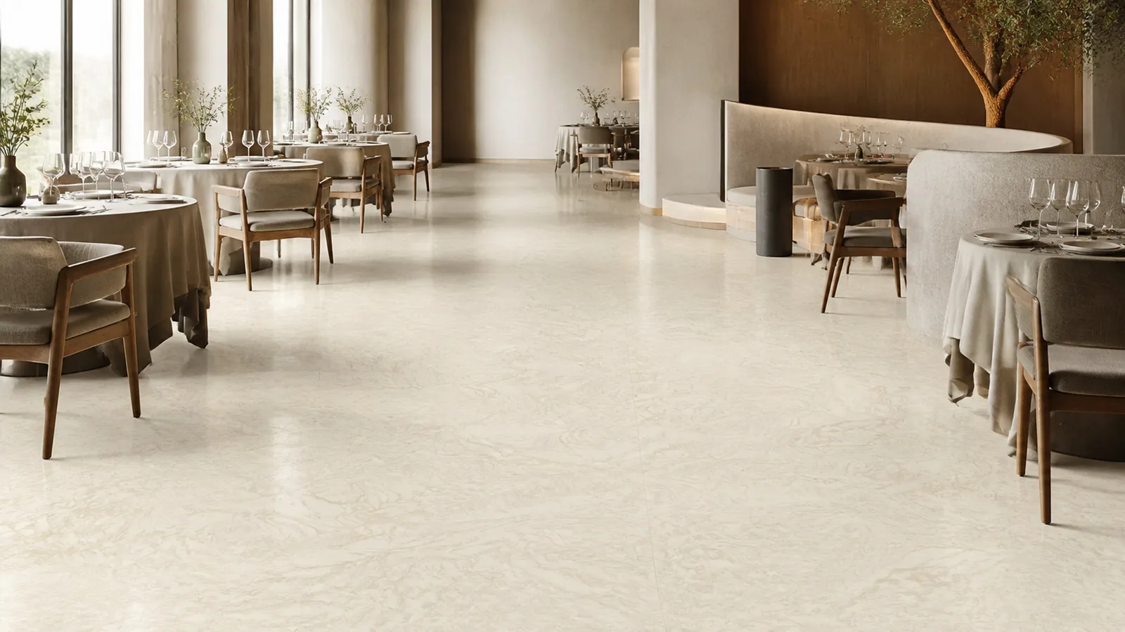 Sand Beige Flowing Cloud Vein Recycled Marble Sintered Stone Slabs for Restaurant Floors thumbnail 5