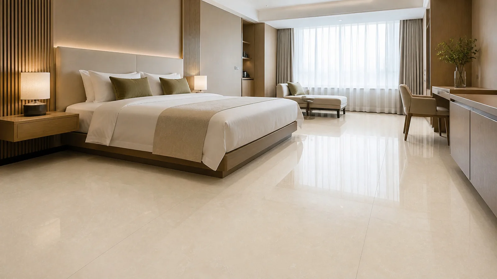 Champagne Beige Fine Feather Vein Recycled Marble Sintered Stone Slabs for Hotel Guestroom Floors thumbnail 3