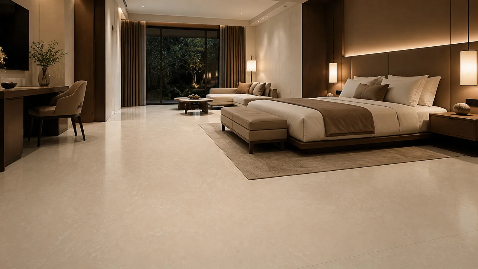 Champagne Beige Fine Feather Vein Recycled Marble Sintered Stone Slabs for Hotel Guestroom Floors thumbnail 4