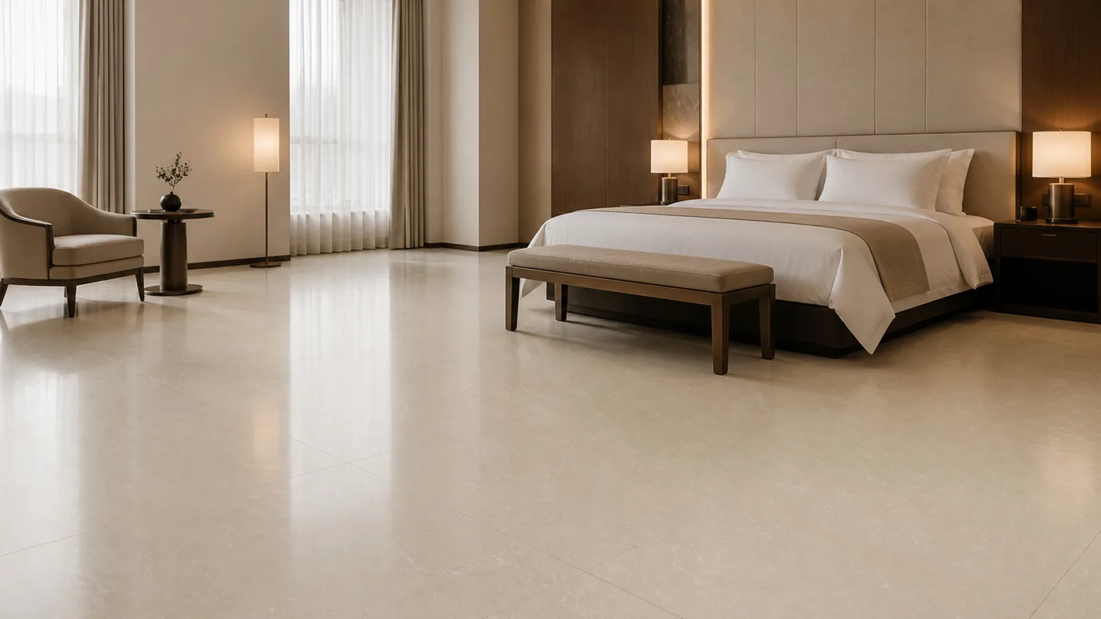 Champagne Beige Fine Feather Vein Recycled Marble Sintered Stone Slabs for Hotel Guestroom Floors thumbnail 5
