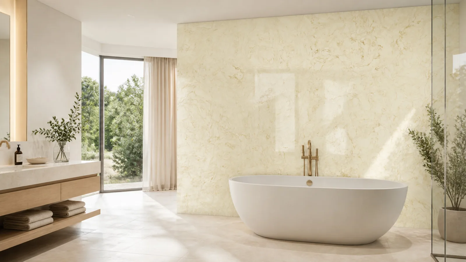 Cream Gold Layered Cloud Vein Recycled Marble Sintered Stone Slabs for Luxury Bathroom Walls thumbnail 3