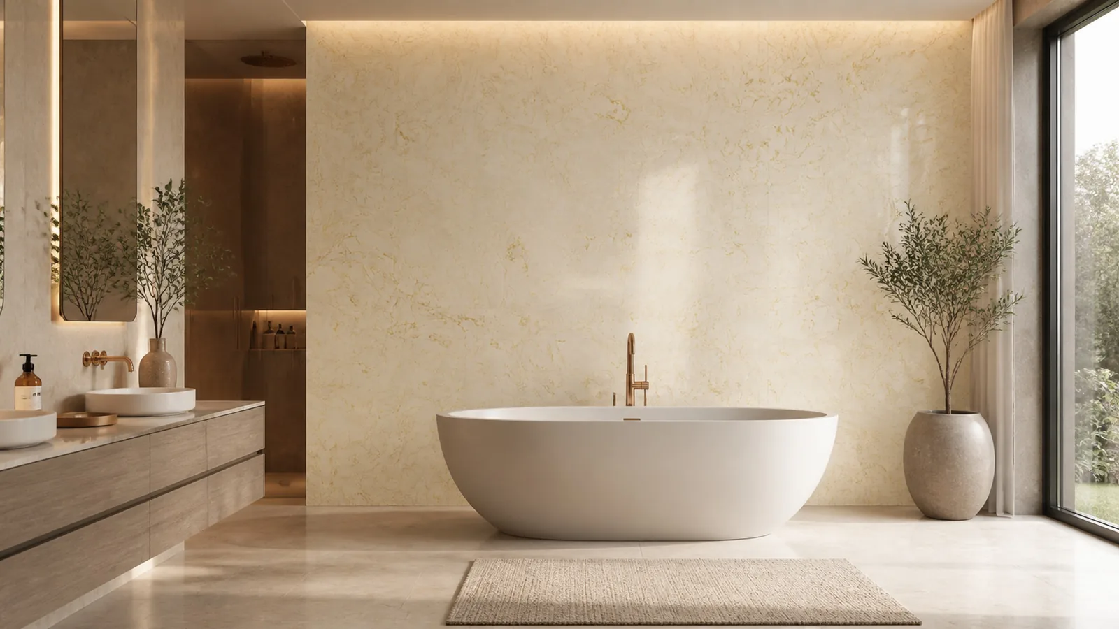 Cream Gold Layered Cloud Vein Recycled Marble Sintered Stone Slabs for Luxury Bathroom Walls thumbnail 4