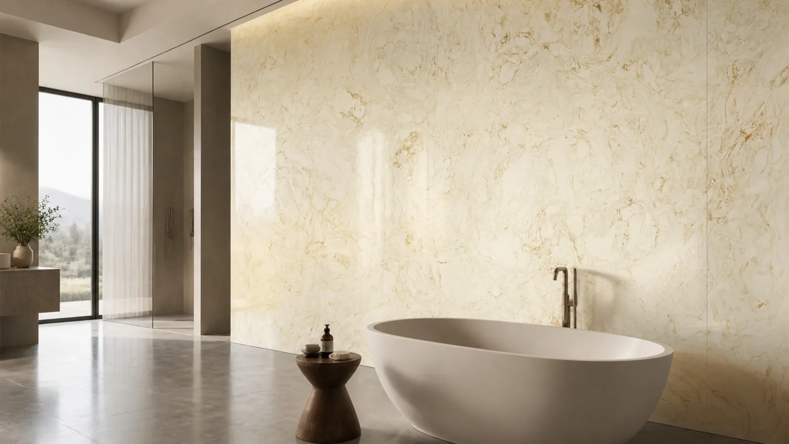 Cream Gold Layered Cloud Vein Recycled Marble Sintered Stone Slabs for Luxury Bathroom Walls thumbnail 5