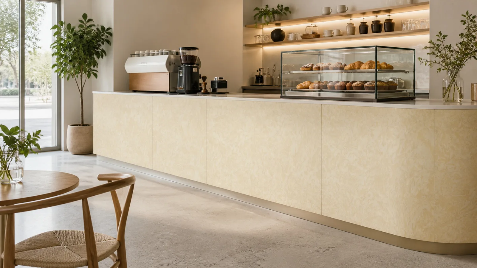 Butter Cream Rich Swirl Vein Recycled Marble Sintered Stone Slabs for Cafe Counter Fronts thumbnail 3