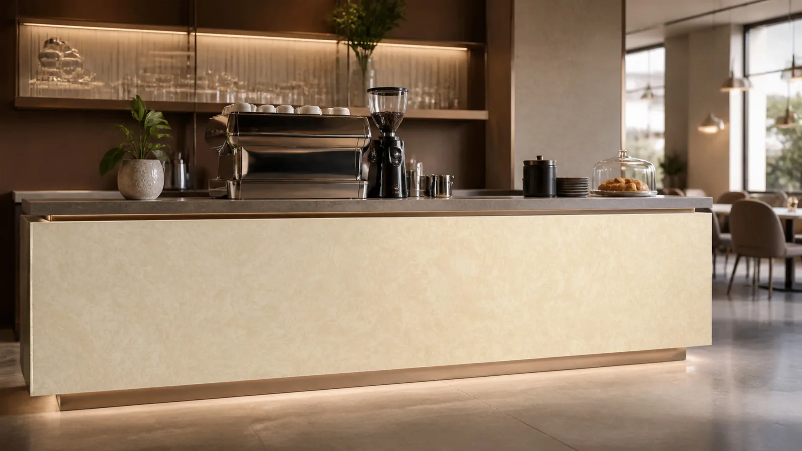 Butter Cream Rich Swirl Vein Recycled Marble Sintered Stone Slabs for Cafe Counter Fronts thumbnail 4