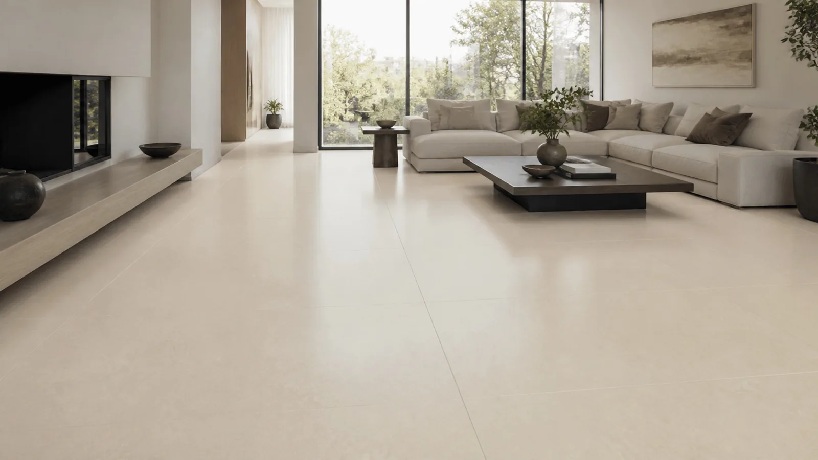 Warm Beige Subtle Mist Vein Recycled Marble Sintered Stone Slabs for Apartment Floors thumbnail 3