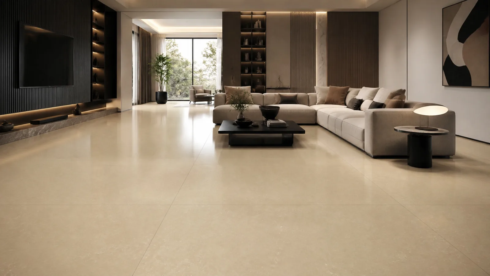 Golden Beige Fine Fiber Vein Recycled Marble Sintered Stone Slabs for Living Room Floors thumbnail 4