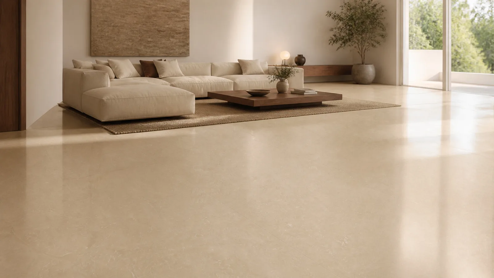 Golden Beige Fine Fiber Vein Recycled Marble Sintered Stone Slabs for Living Room Floors thumbnail 5