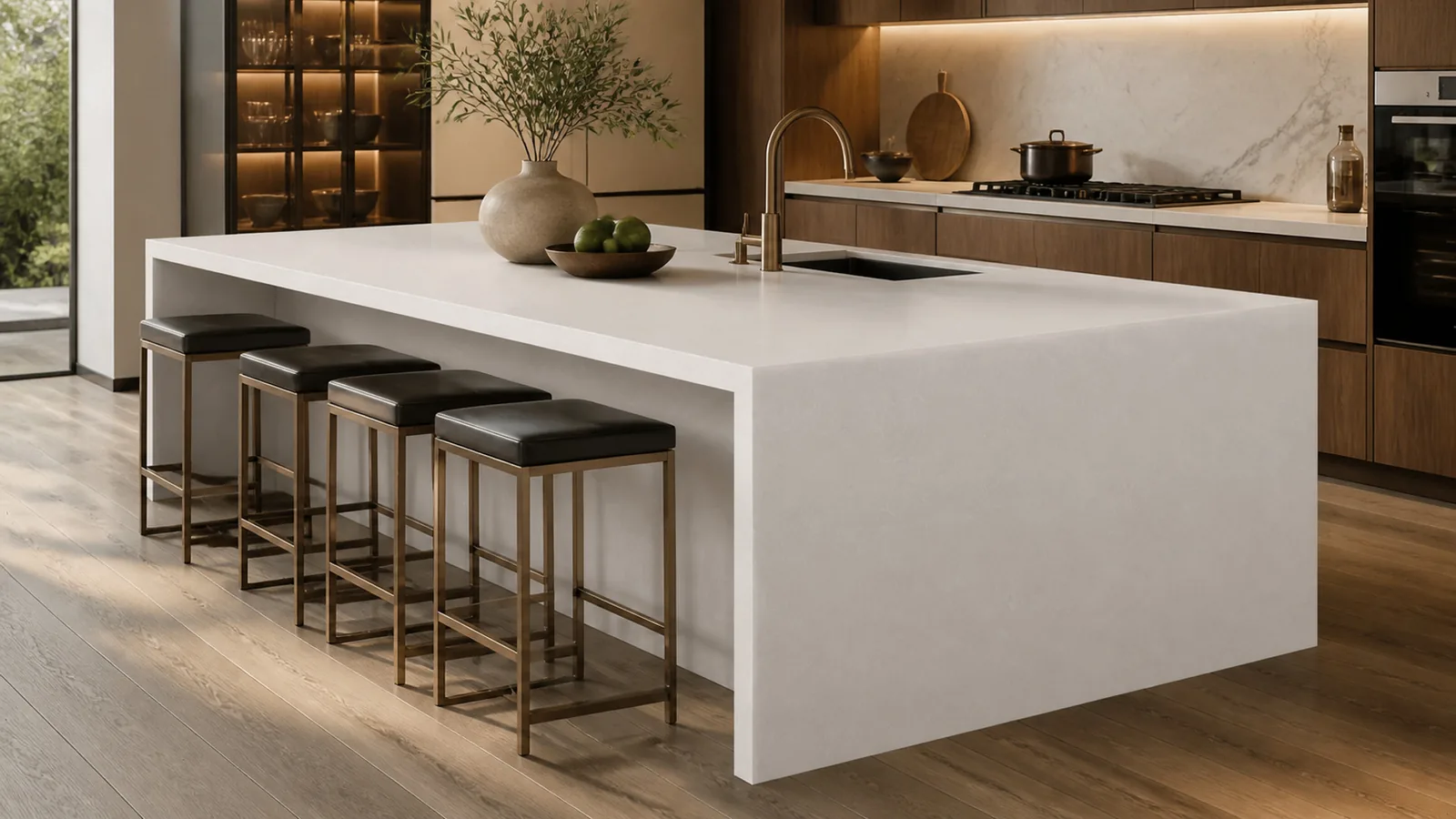 Porcelain White Subtle Frost Vein Recycled Marble Sintered Stone Slabs for Kitchen Islands thumbnail 4