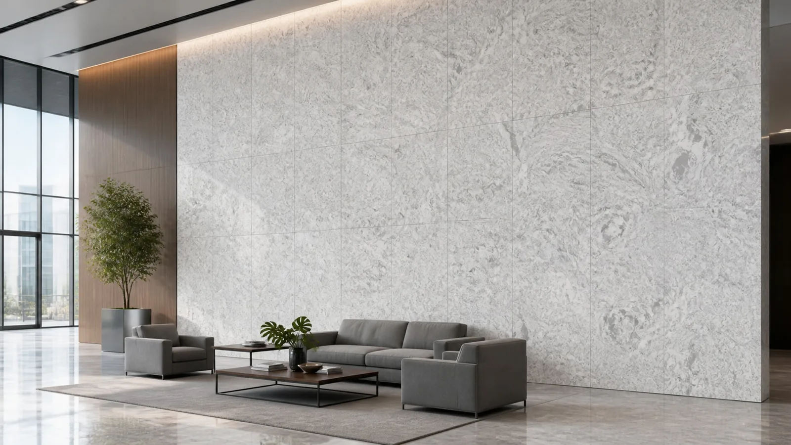 Silver White Dynamic Swirl Vein Recycled Marble Sintered Stone Slabs for Commercial Feature Walls thumbnail 4