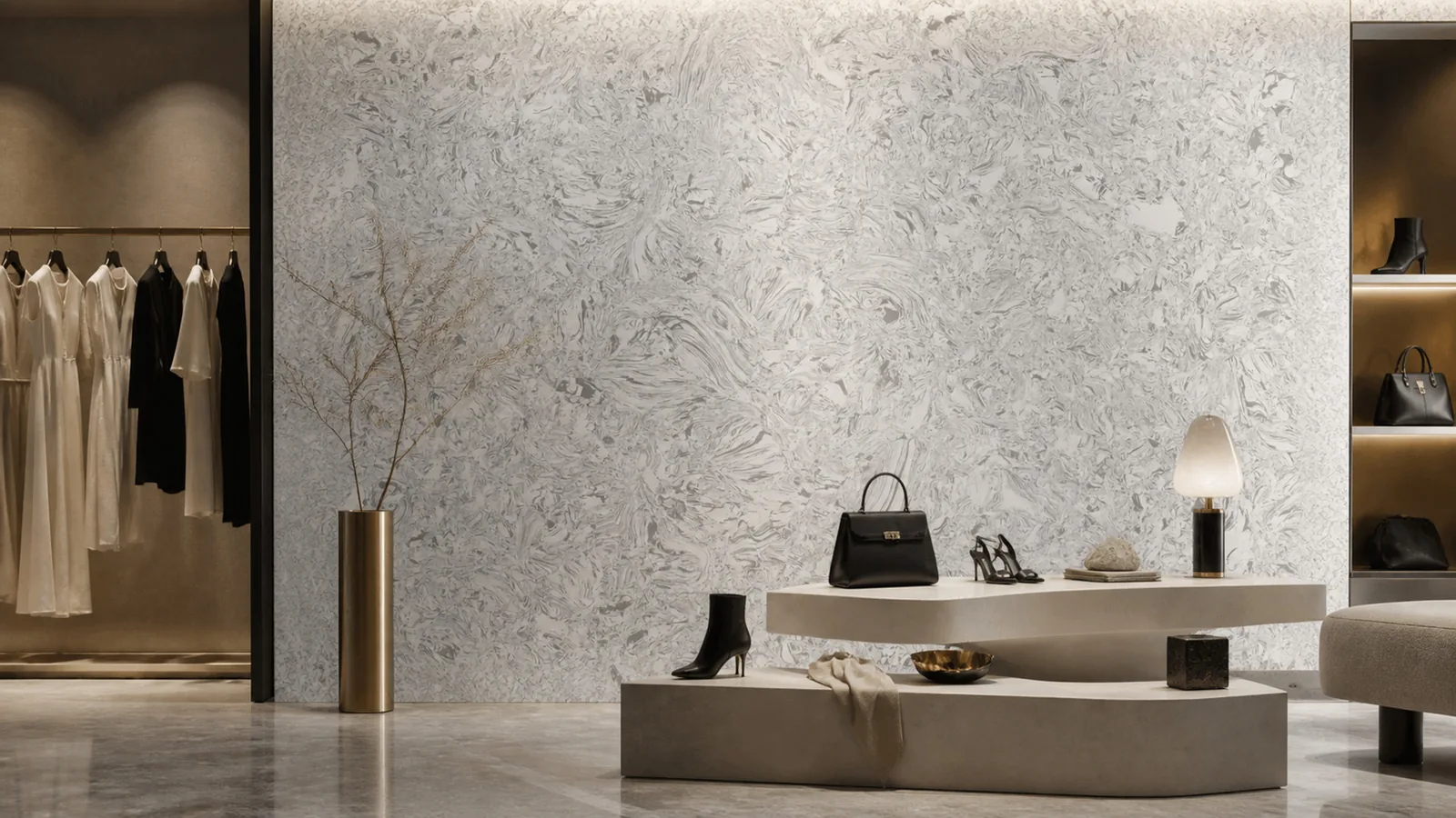 Silver White Dynamic Swirl Vein Recycled Marble Sintered Stone Slabs for Commercial Feature Walls thumbnail 5