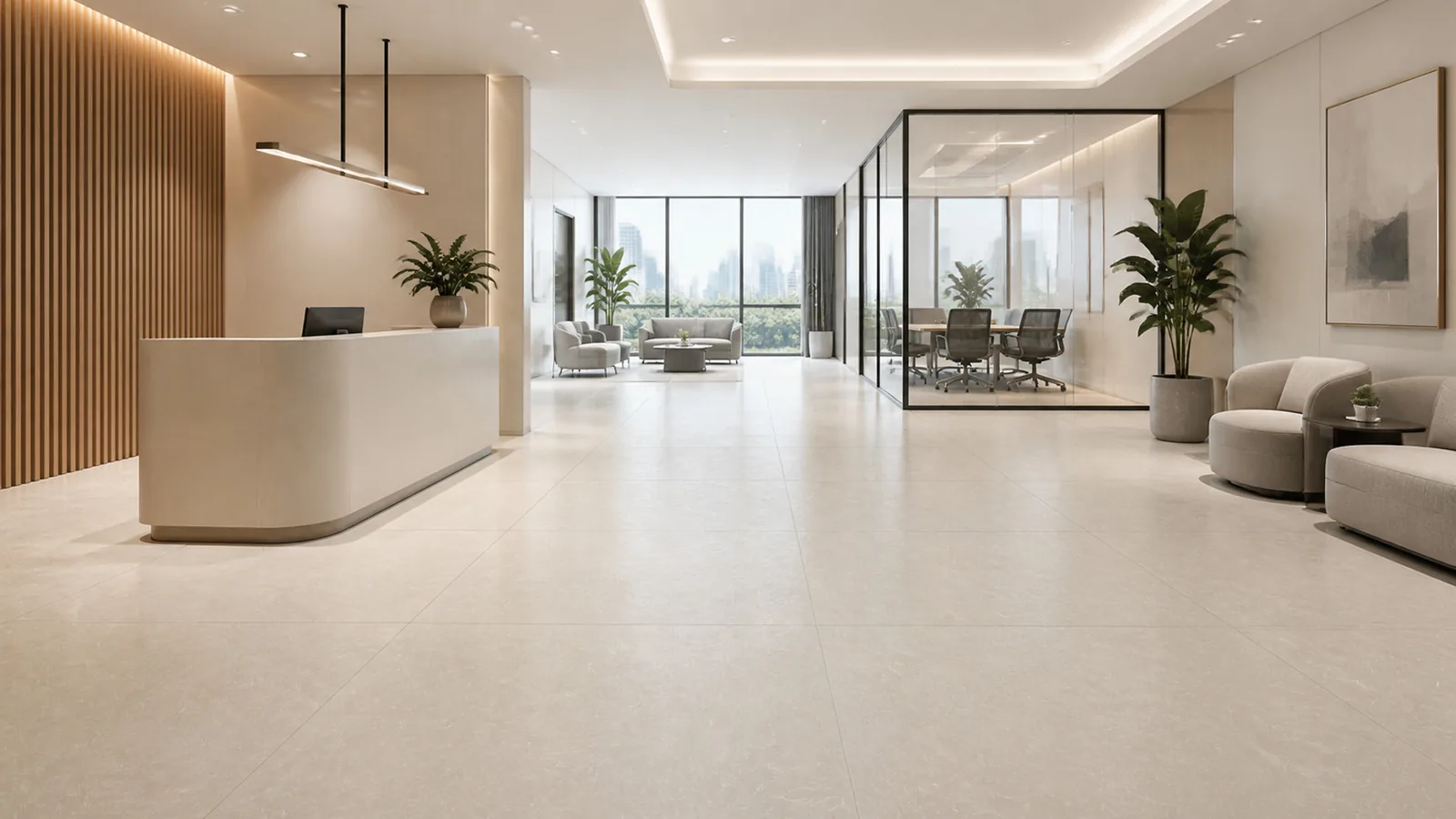 Warm Greige Fine Fiber Vein Recycled Marble Sintered Stone Slabs for Office Reception Floors thumbnail 3