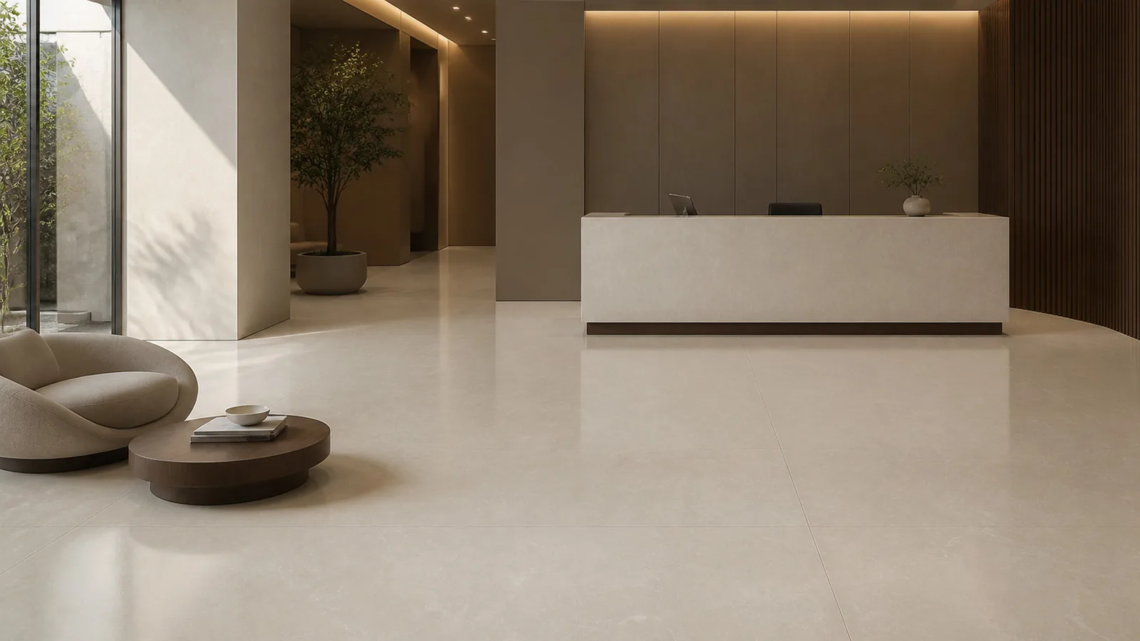 Warm Greige Fine Fiber Vein Recycled Marble Sintered Stone Slabs for Office Reception Floors thumbnail 5