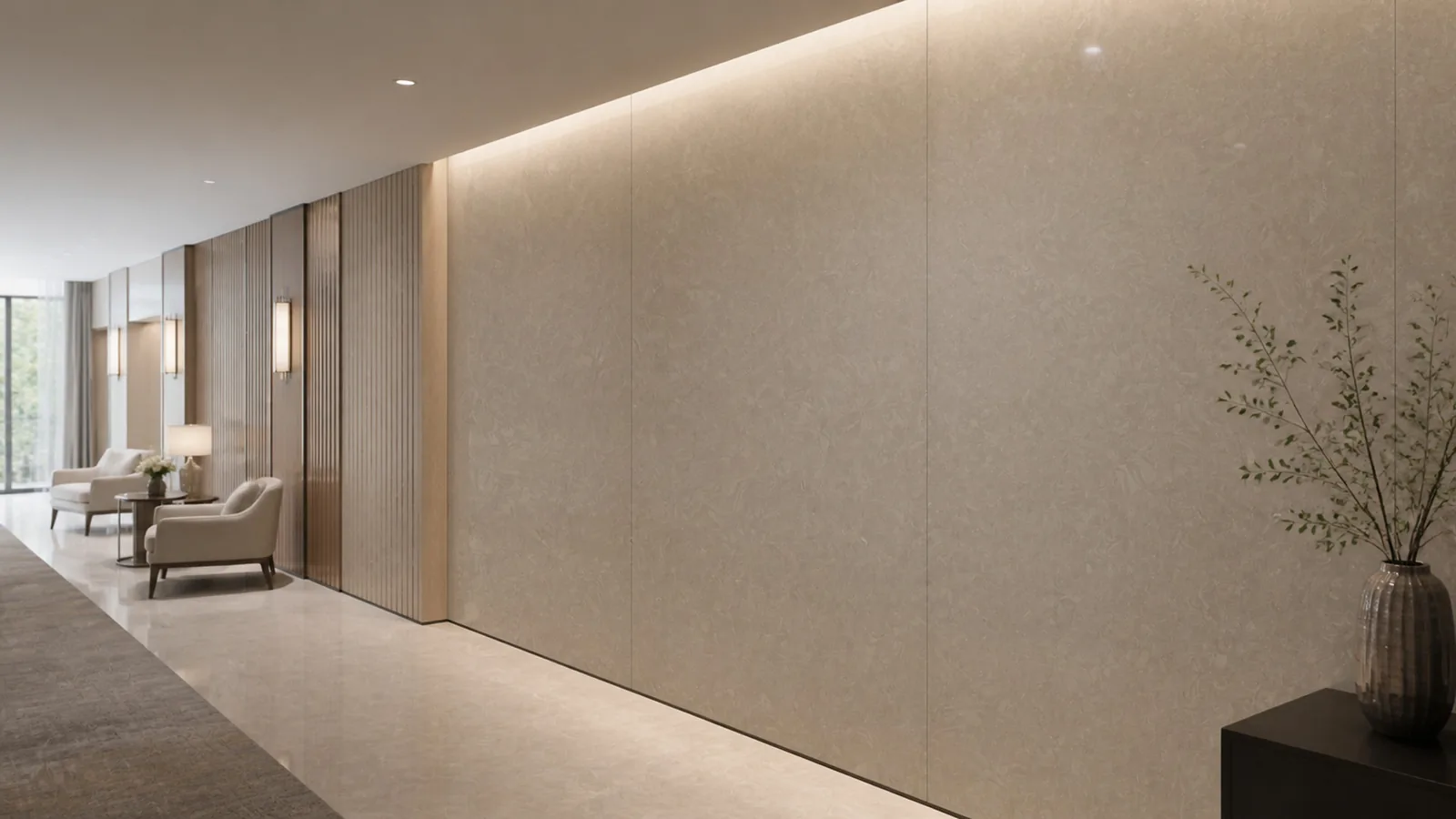 Mushroom Gray Fine Mineral Pattern Recycled Marble Sintered Stone Slabs for Hotel Corridor Walls thumbnail 3