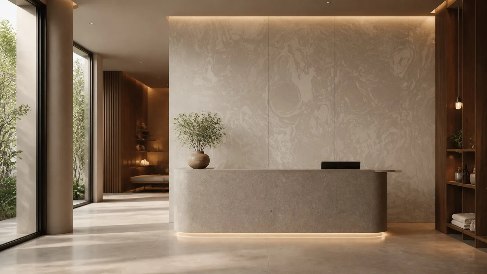 Cloud Gray Circular Swirl Vein Recycled Marble Sintered Stone Slabs for Spa Reception Walls thumbnail 4