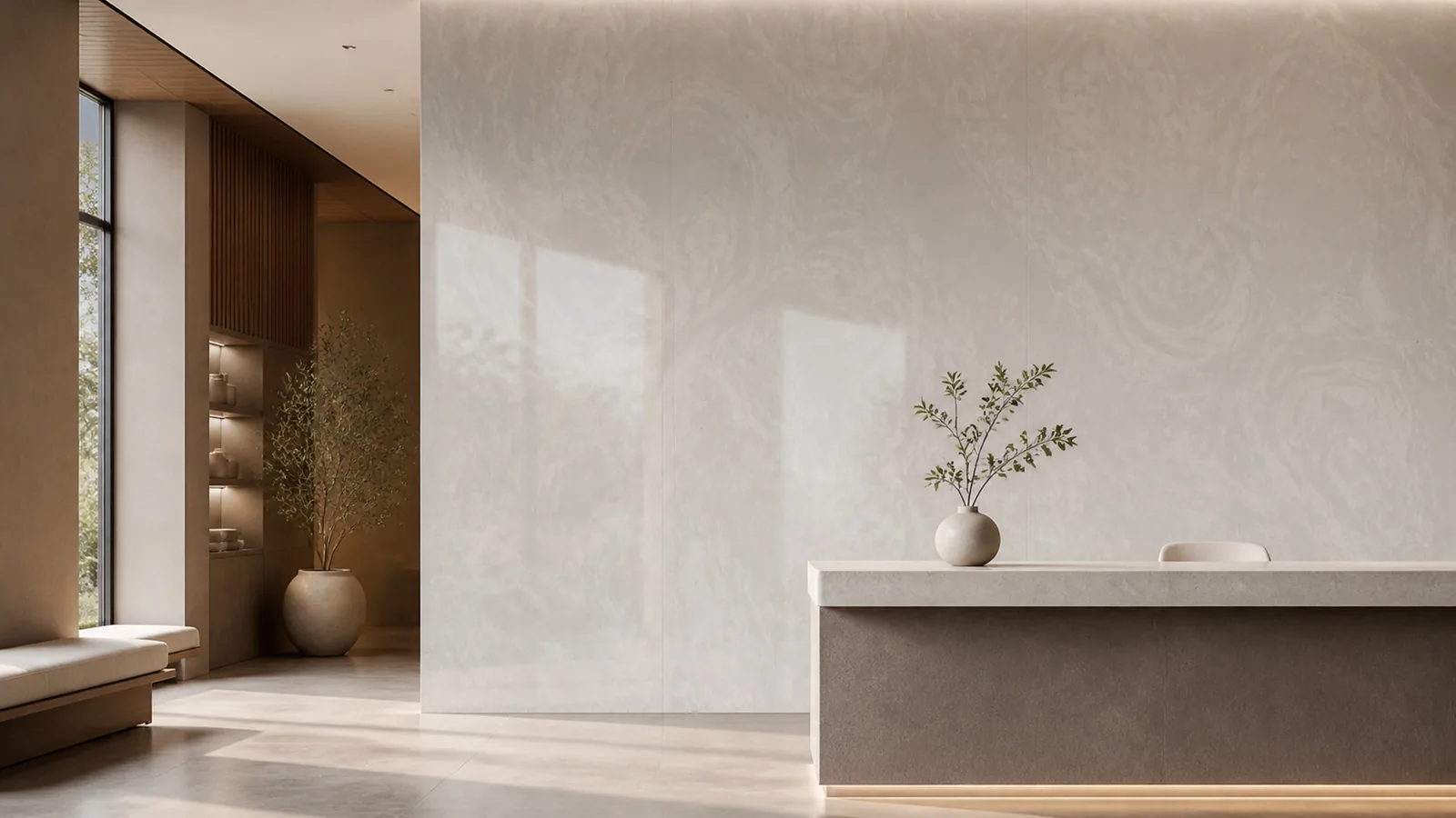 Cloud Gray Circular Swirl Vein Recycled Marble Sintered Stone Slabs for Spa Reception Walls thumbnail 5