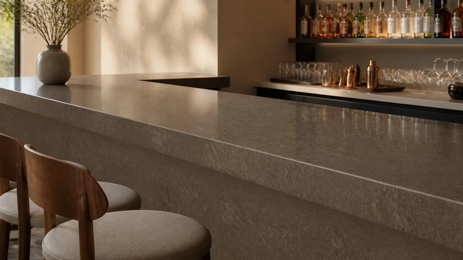 Walnut Brown Organic Cloud Vein Recycled Marble Sintered Stone Slabs for Bar Countertops thumbnail 5