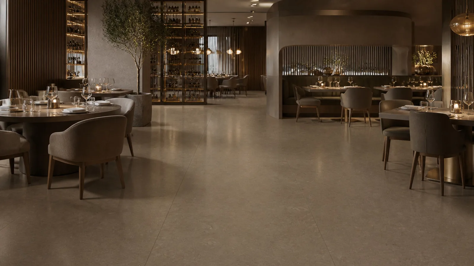 Mocha Brown Subtle Fiber Vein Recycled Marble Sintered Stone Slabs for Restaurant Floors thumbnail 4