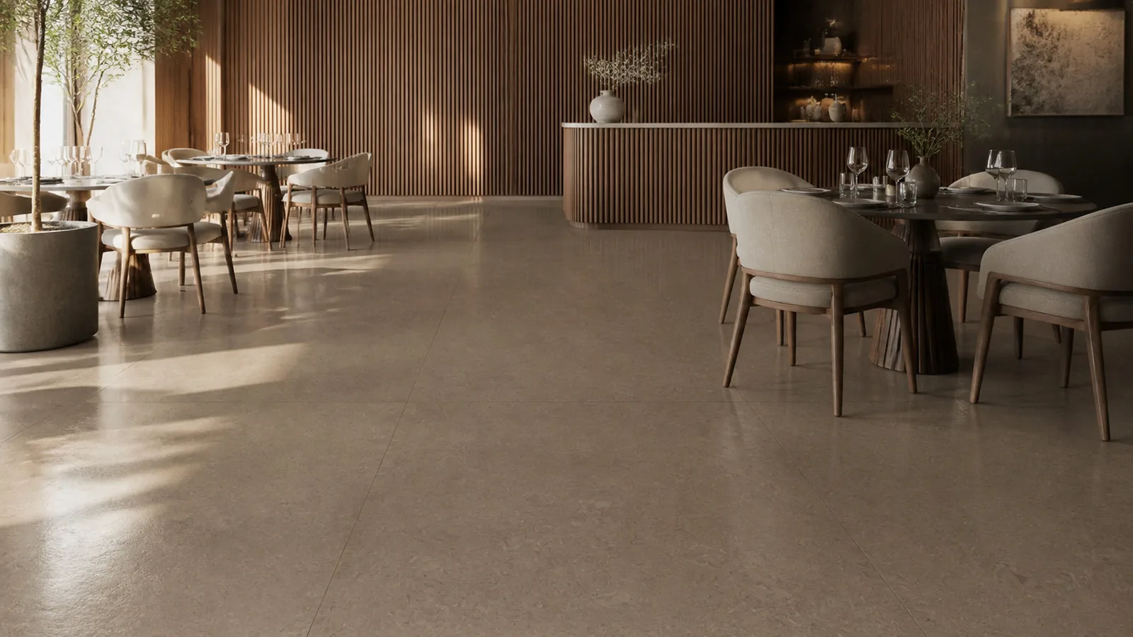 Mocha Brown Subtle Fiber Vein Recycled Marble Sintered Stone Slabs for Restaurant Floors thumbnail 5