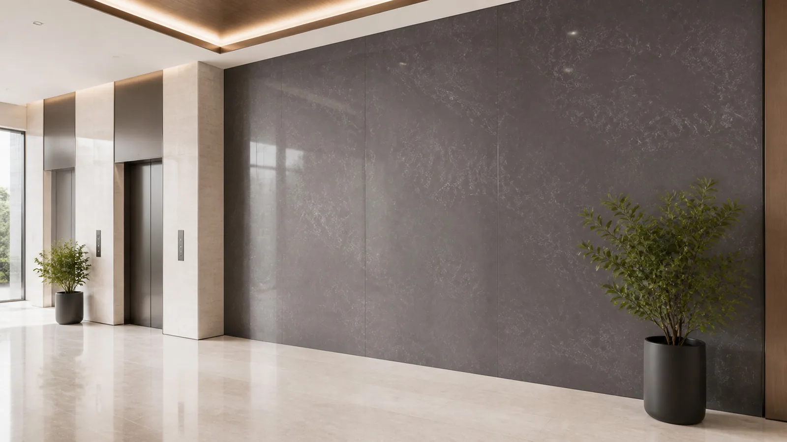 Charcoal Gray Fine Swirl Vein Recycled Marble Sintered Stone Slabs for Elevator Lobby Walls thumbnail 3