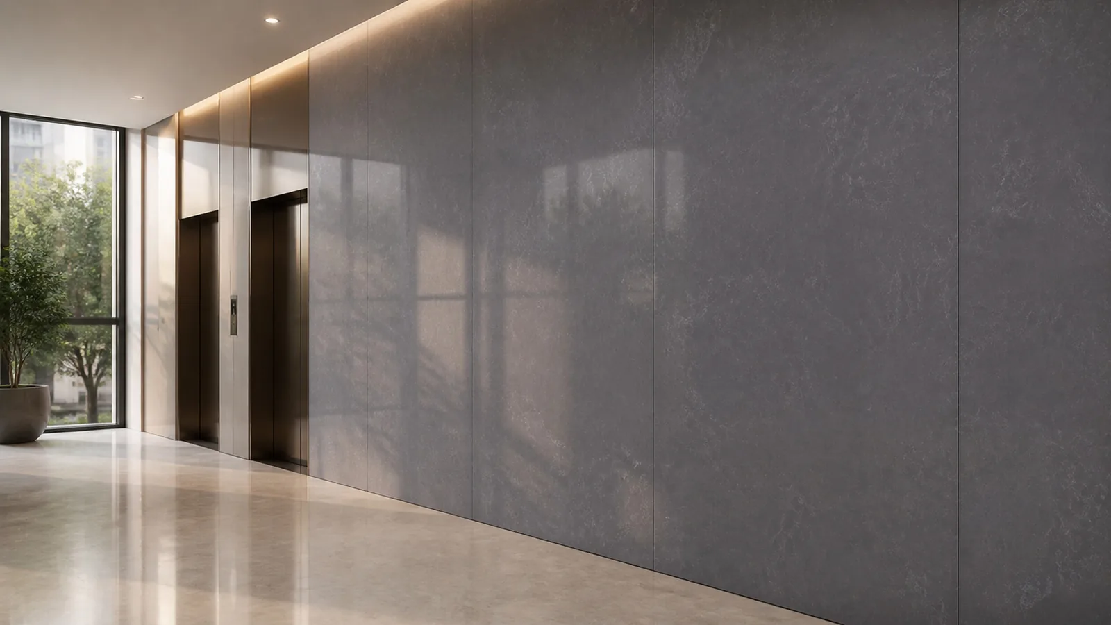 Charcoal Gray Fine Swirl Vein Recycled Marble Sintered Stone Slabs for Elevator Lobby Walls thumbnail 5