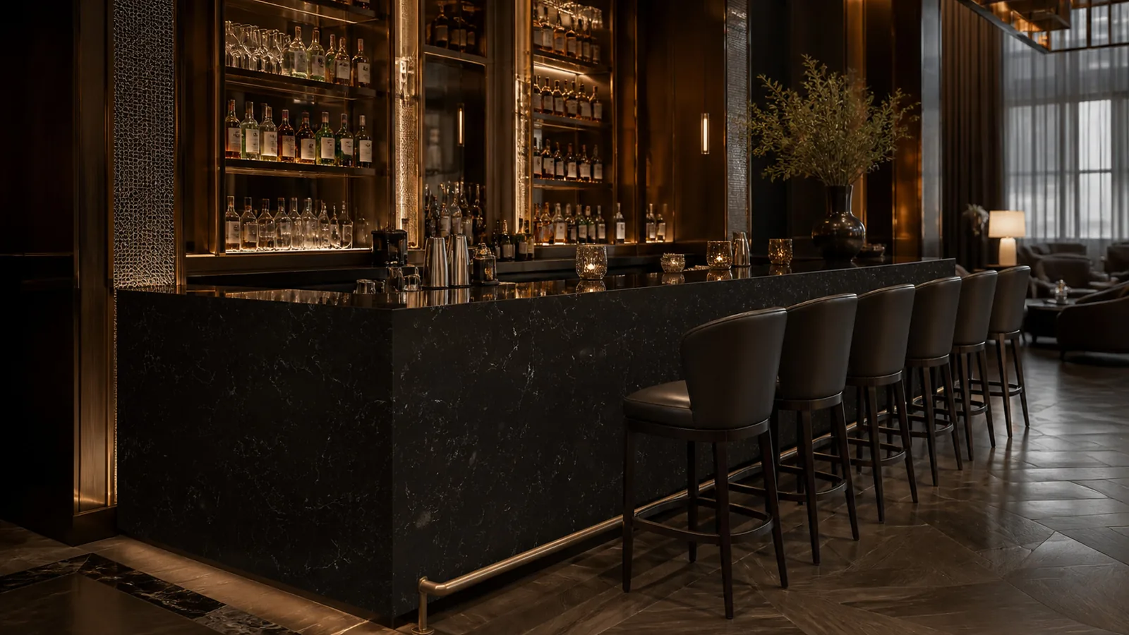 Dark Espresso White Branch Vein Recycled Marble Sintered Stone Slabs for Luxury Bar Counters thumbnail 4