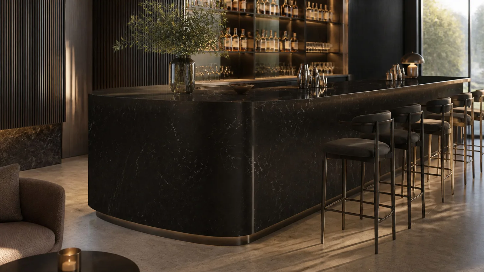 Dark Espresso White Branch Vein Recycled Marble Sintered Stone Slabs for Luxury Bar Counters thumbnail 5