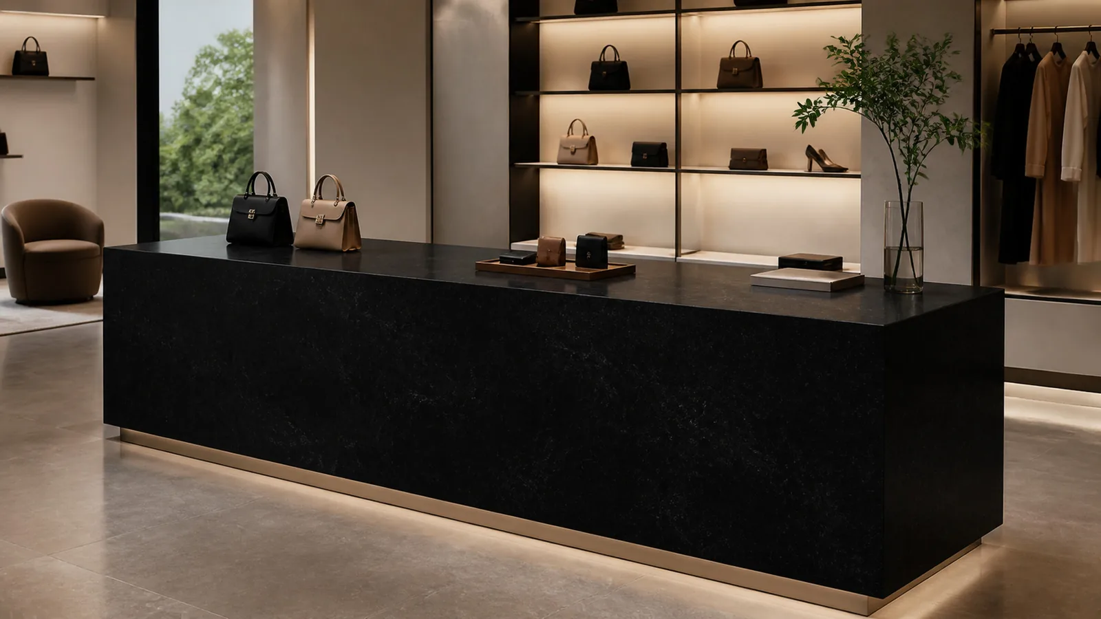 Jet Black Subtle Smoke Vein Recycled Marble Sintered Stone Slabs for Boutique Countertops thumbnail 4