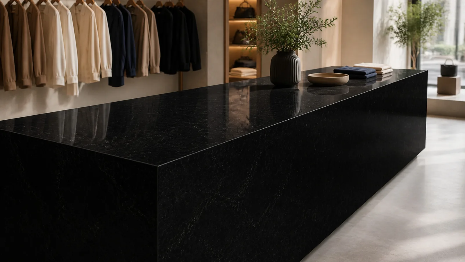 Jet Black Subtle Smoke Vein Recycled Marble Sintered Stone Slabs for Boutique Countertops thumbnail 5