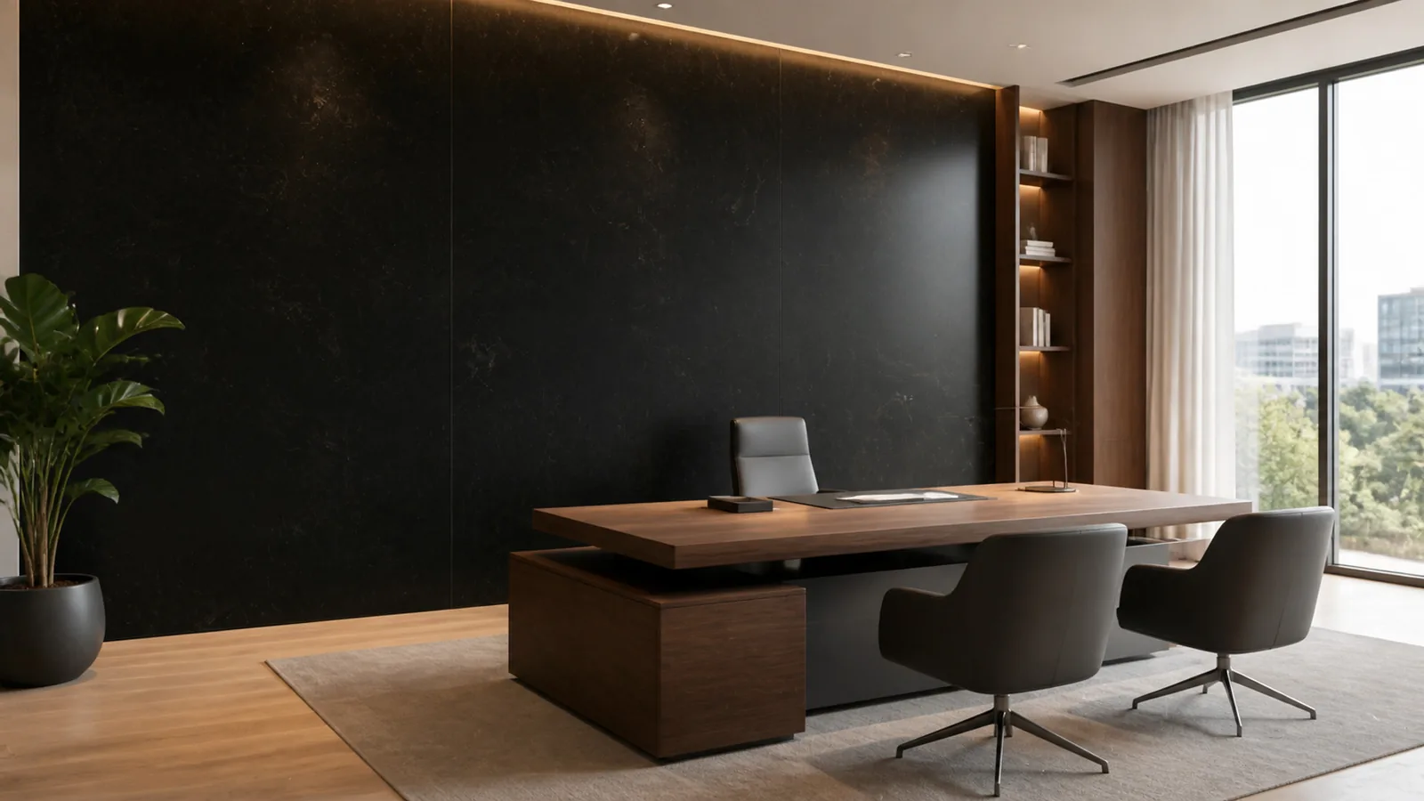 Midnight Black Soft Cloud Vein Recycled Marble Sintered Stone Slabs for Executive Office Walls thumbnail 3