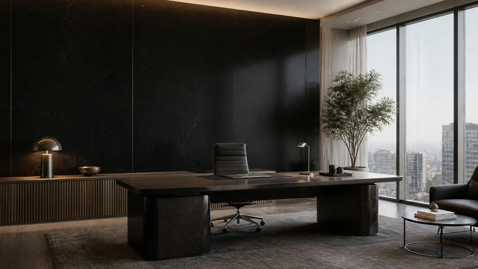 Midnight Black Soft Cloud Vein Recycled Marble Sintered Stone Slabs for Executive Office Walls thumbnail 5