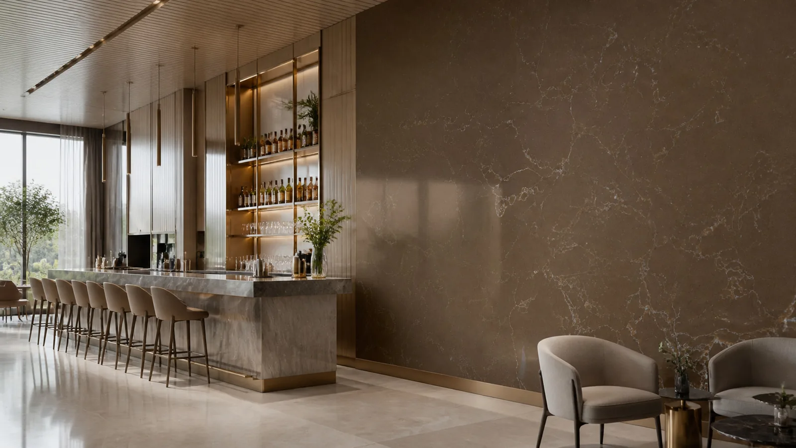 Chocolate Brown Silver Web Vein Recycled Marble Sintered Stone Slabs for Hotel Bar Walls thumbnail 3