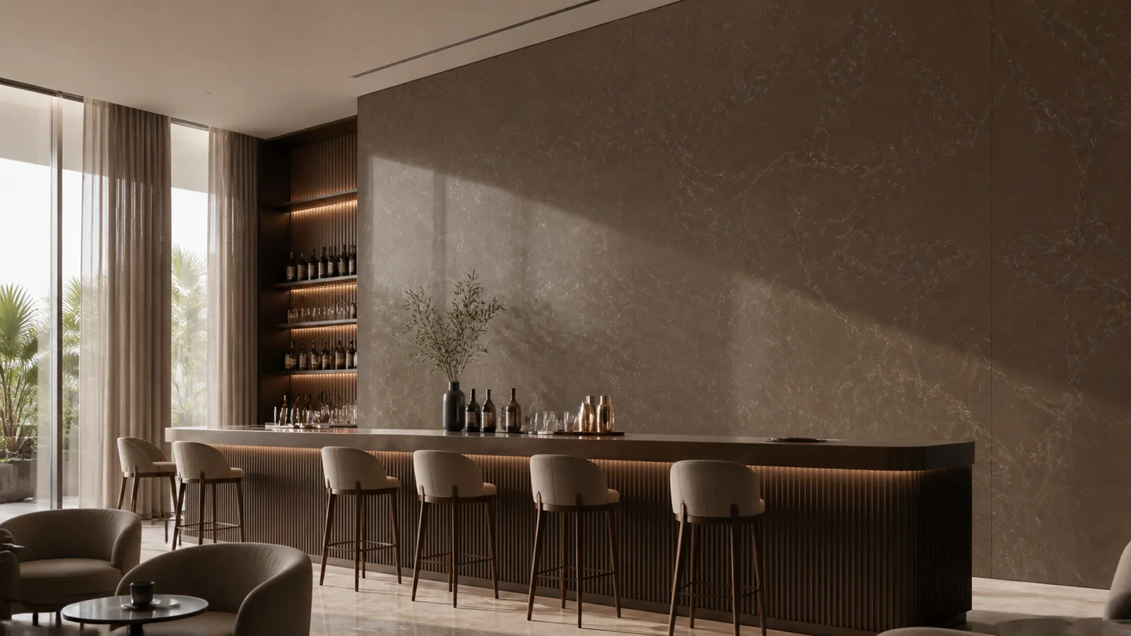 Chocolate Brown Silver Web Vein Recycled Marble Sintered Stone Slabs for Hotel Bar Walls thumbnail 5