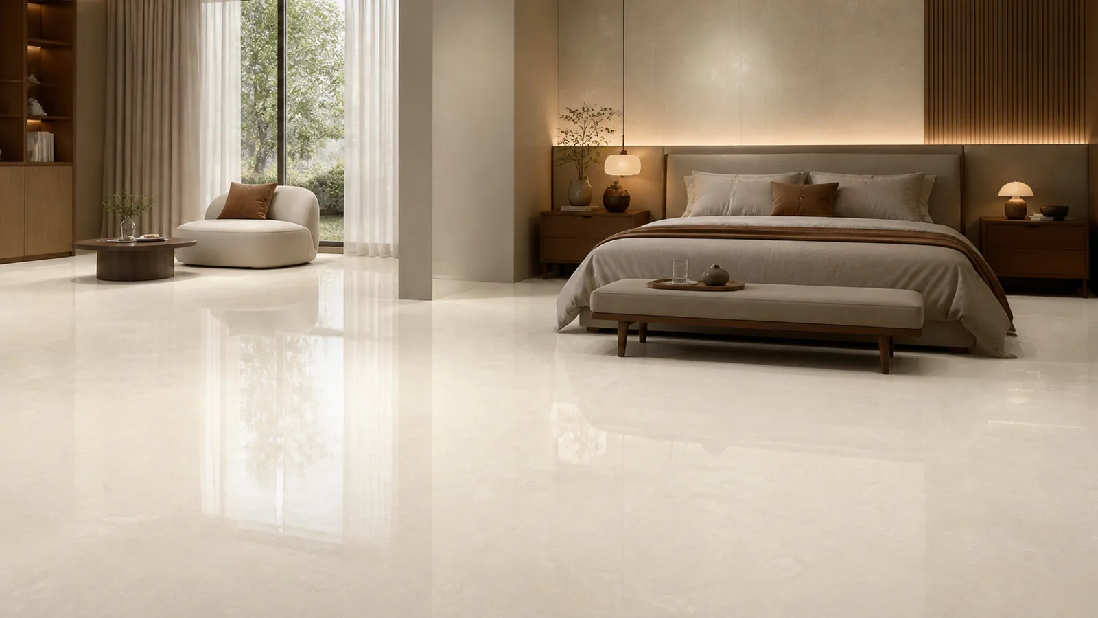 Ivory Cream Gentle Swirl Vein Recycled Marble Sintered Stone Slabs for Bedroom Floors thumbnail 4
