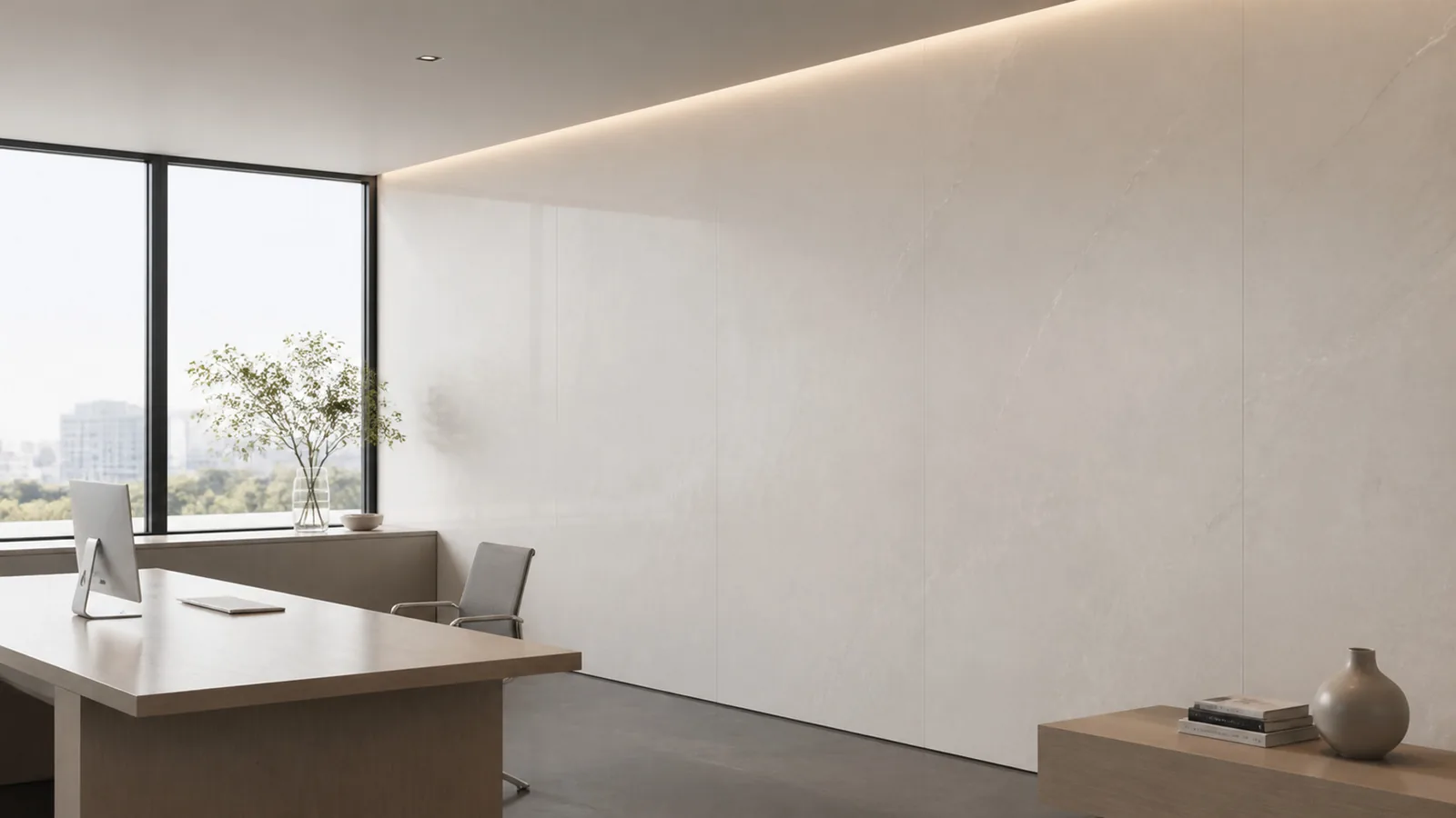 Mist Gray Subtle Cloud Vein Recycled Marble Sintered Stone Slabs for Minimalist Office Walls thumbnail 5