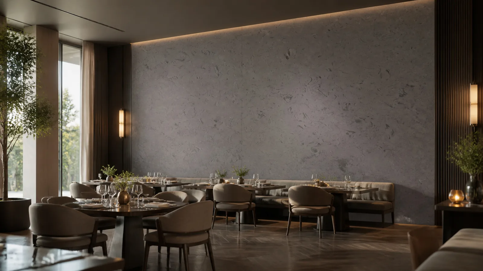 Dark Taupe Organic Fossil Pattern Recycled Marble Sintered Stone Slabs for Restaurant Walls thumbnail 4