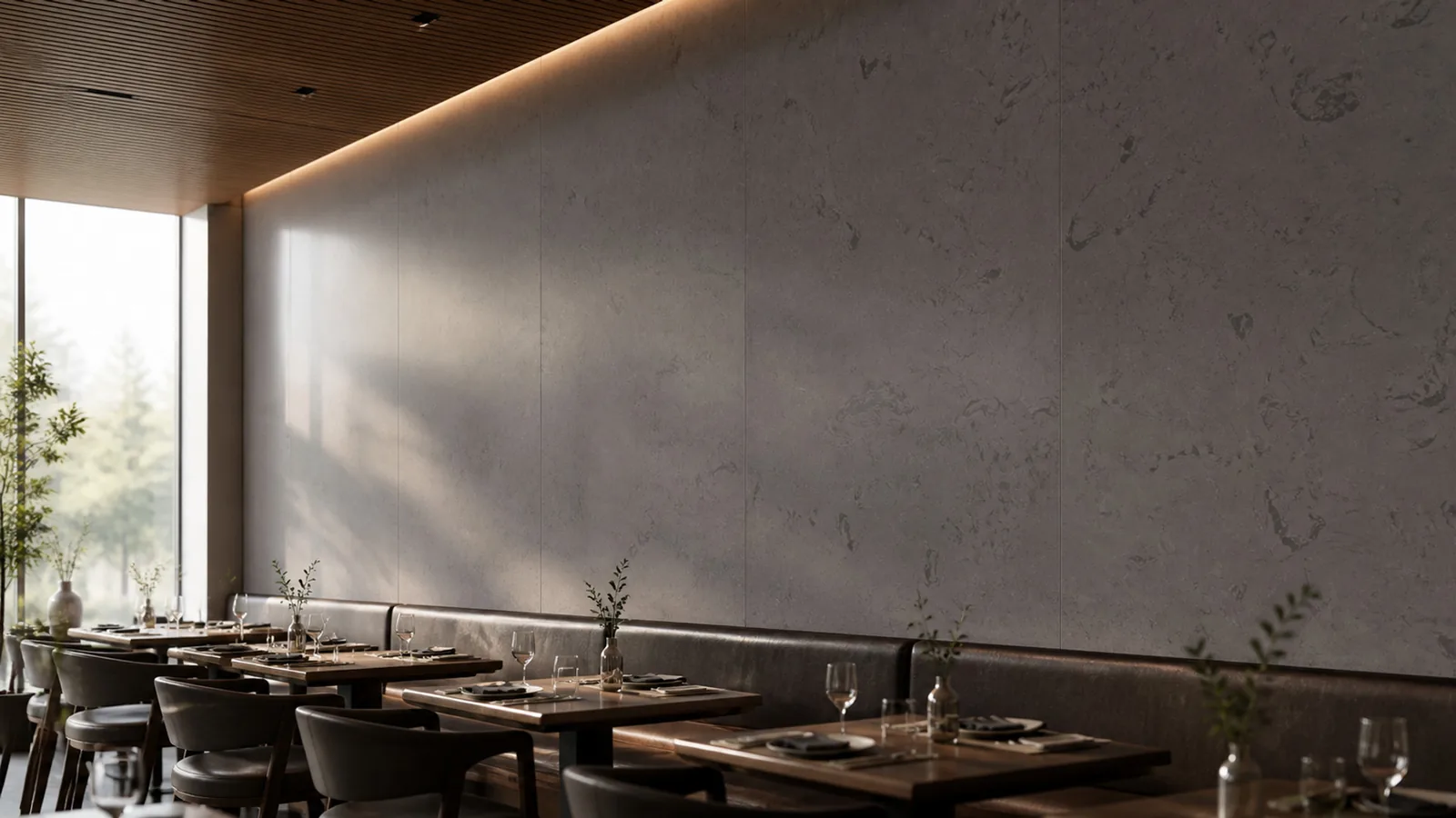 Dark Taupe Organic Fossil Pattern Recycled Marble Sintered Stone Slabs for Restaurant Walls thumbnail 5